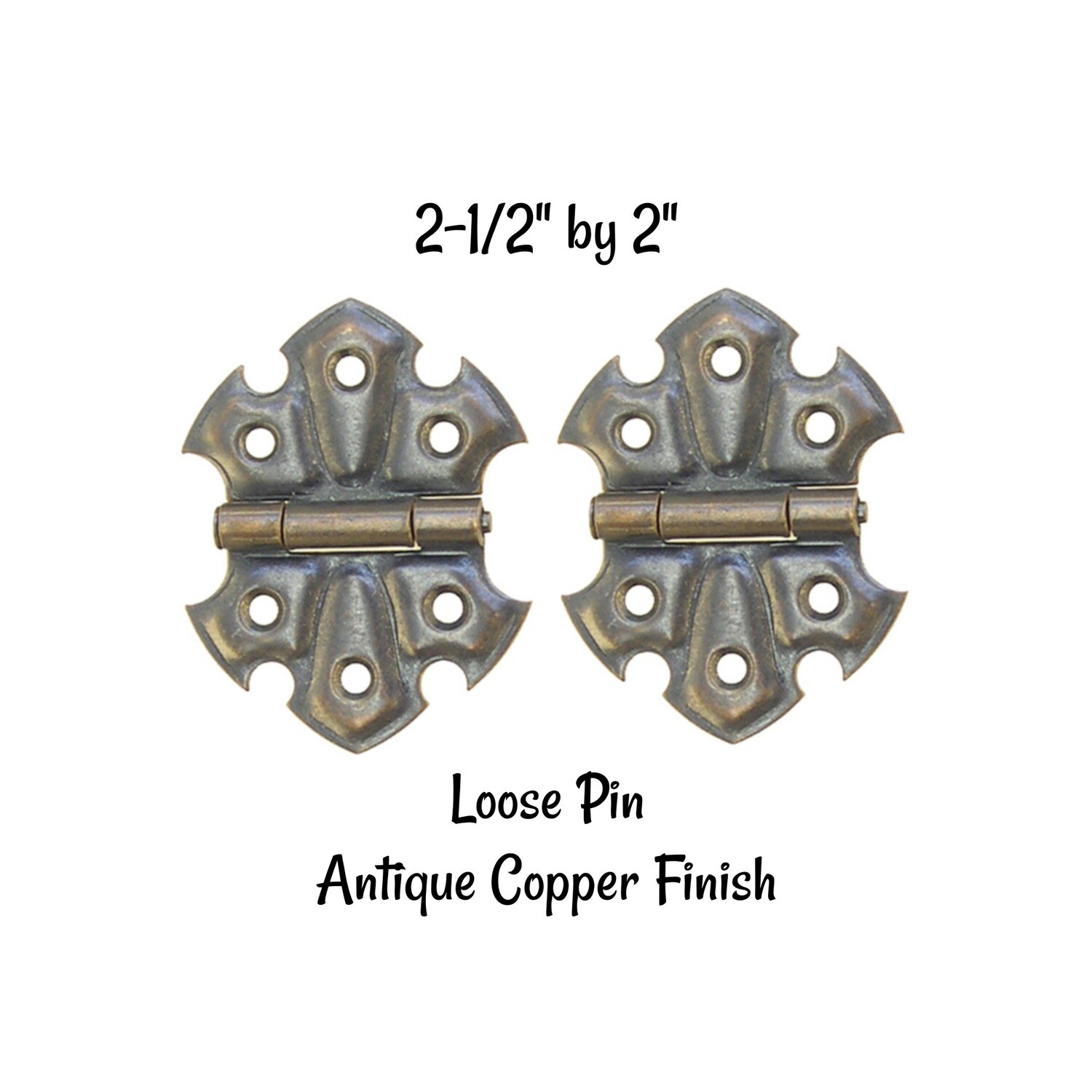 Pair of Loose Pin Cabinet Hinges - Antique Copper Plated Steel