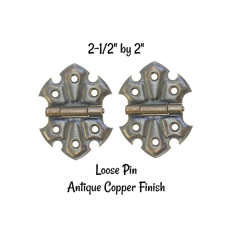 Pair of Loose Pin Cabinet Hinges - Antique Copper Plated Steel