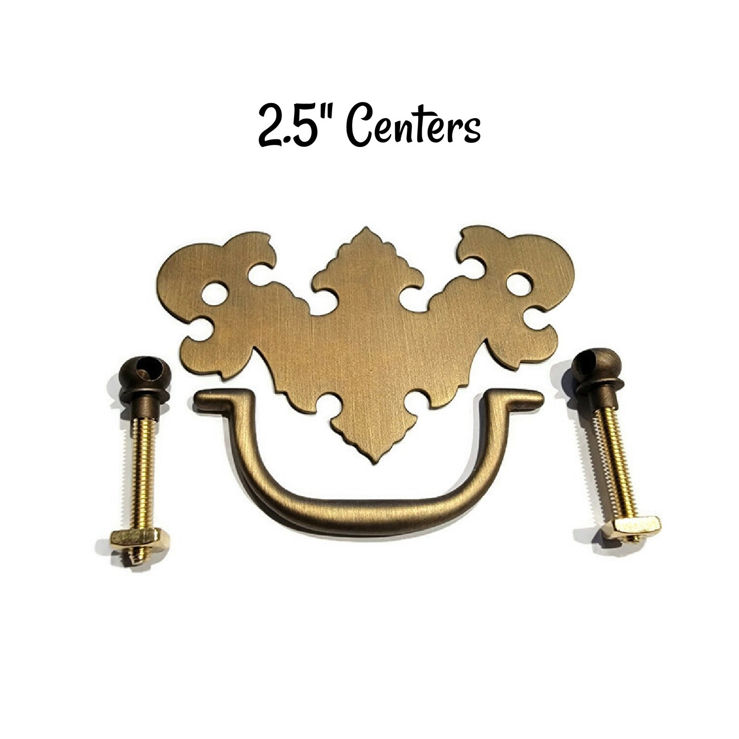 2 1/2" Batwing Chippendale Early American Style Drawer Pull Antique Brass