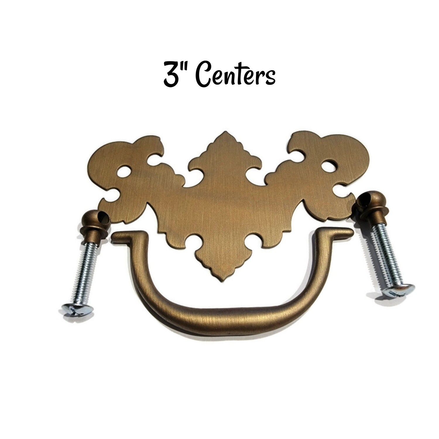 3" Batwing Chippendale Early American Style Drawer Pull Antiqued Brass