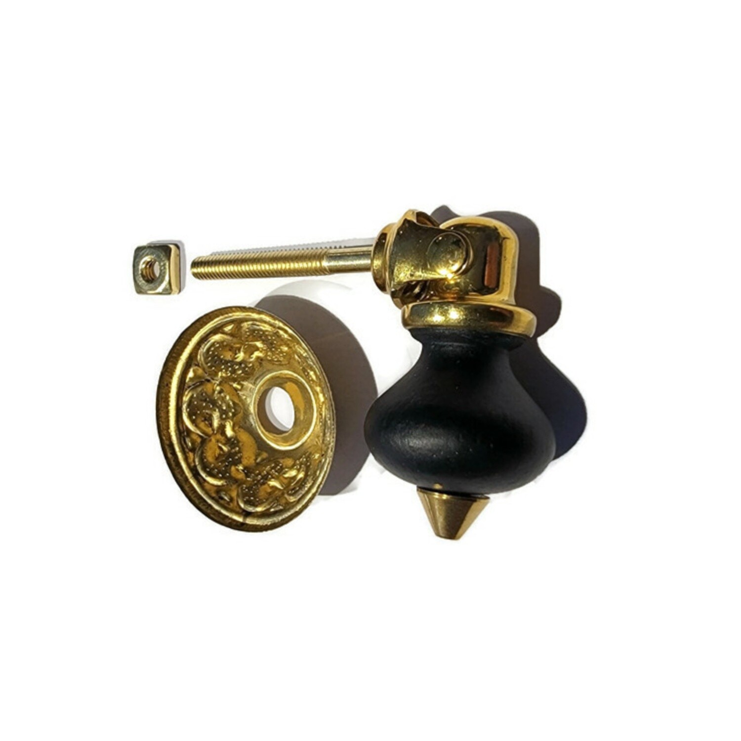 Eastlake Single Post Small Teardrop Pull - Brass &amp; Wood