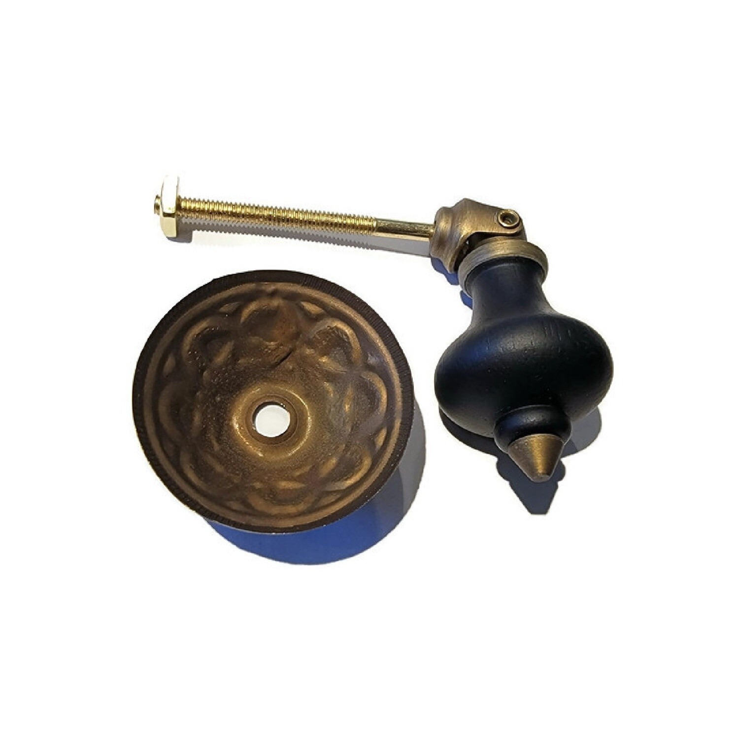 Eastlake Single Post Teardrop Pull - Brass &amp; Wood antiqued