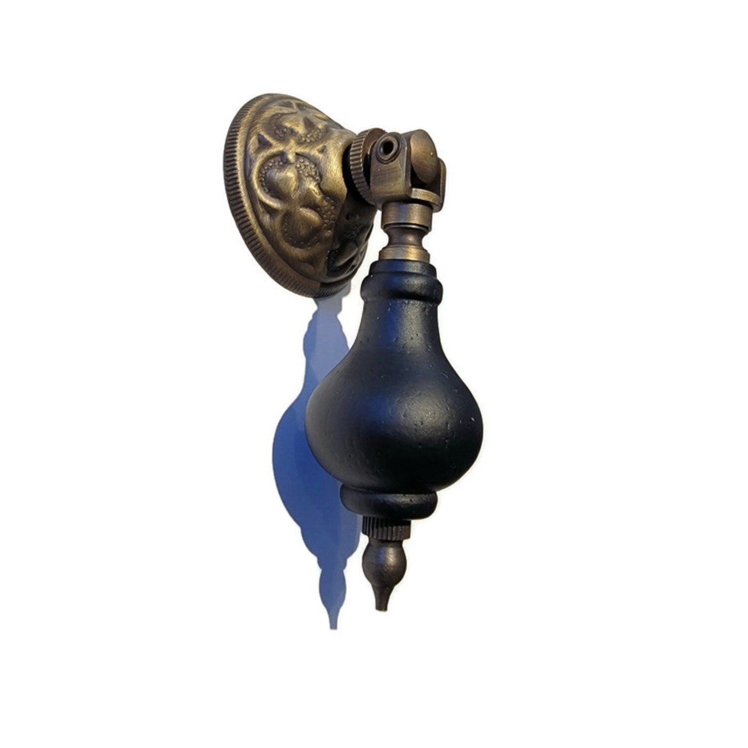 Eastlake Single Post Teardrop Pull - Brass &amp; Wood antiqued