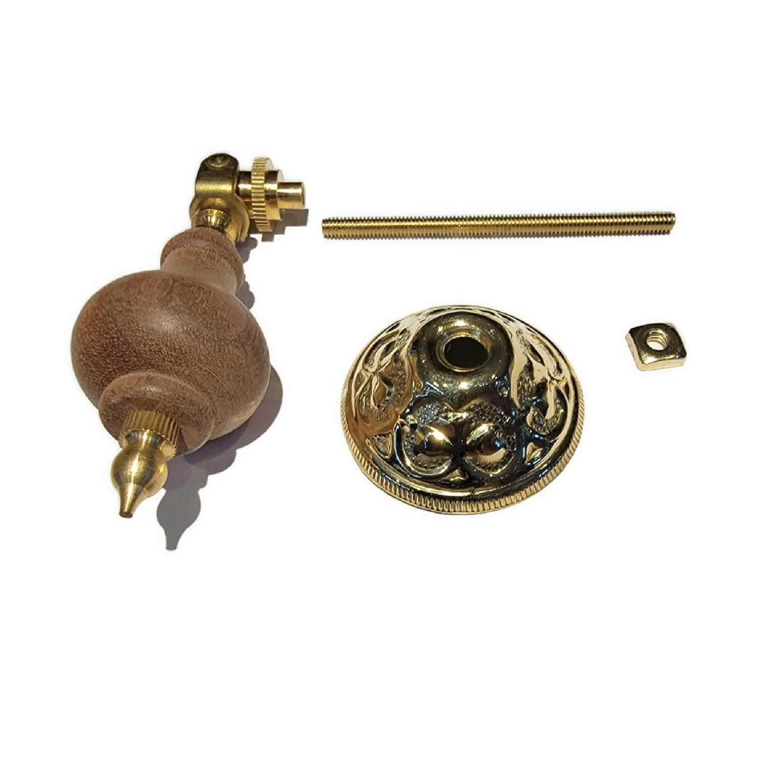 Eastlake Single Post Teardrop Pull - Polished Brass &amp; Unfinished Walnut