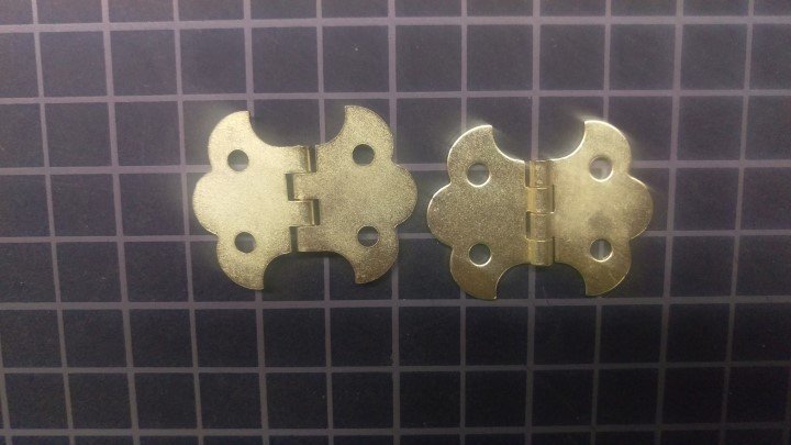 Small Trunk Hinge Brass Plated Stamped Steel - doll house chests