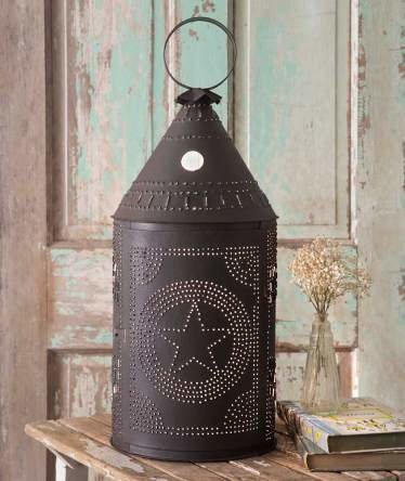 Large Paul Revere Lamp - Punched Star - Rustic Brown