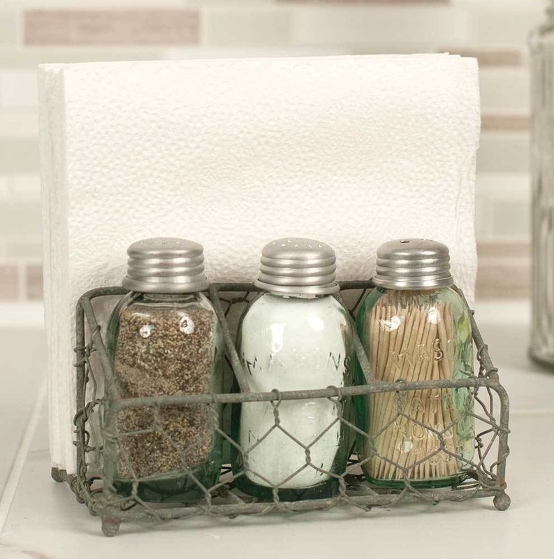 Chicken Wire Salt Pepper and Napkin Caddy - Barn Roof