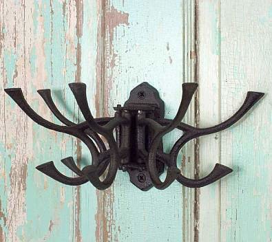 Dark BROWN Coat Hook Hinged Vintage Style Cast Iron Wall Mount Farmhouse Rustic