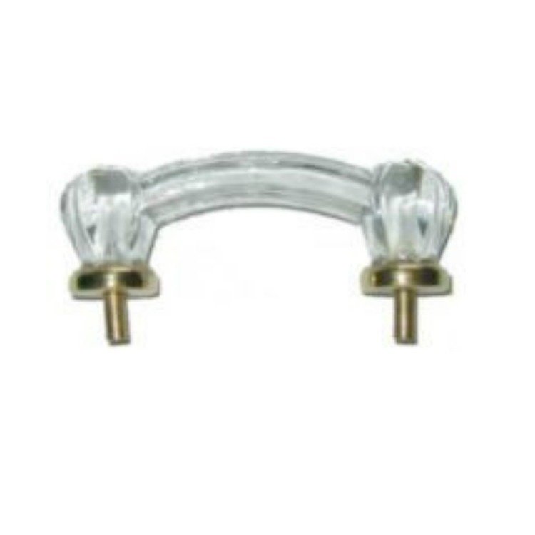 Rear Mount Clear Glass Bridge Pull with Brass Bases