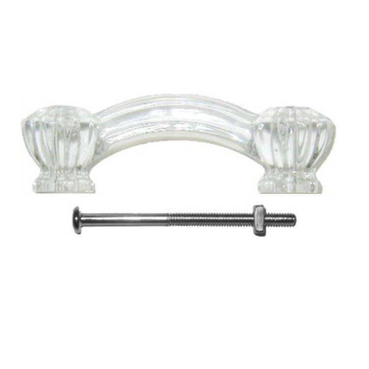Front Mount Clear Glass Bridge Pull with Nickel Bolts