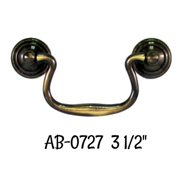 Drawer Pull 3.5&quot; - Queen Anne Style Antiqued Cast Brass Bail Pull with Antiqued Stamped Brass Backplates