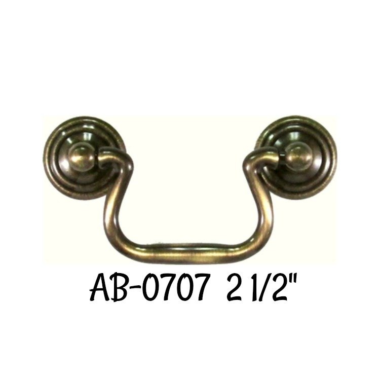 2 1/2"Queen Anne Style Antiqued Cast Brass Bail Pull