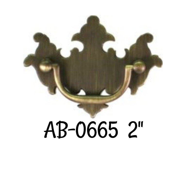 2" Antique Brass Bail Batwing Chippendale Early American Style Drawer Pull