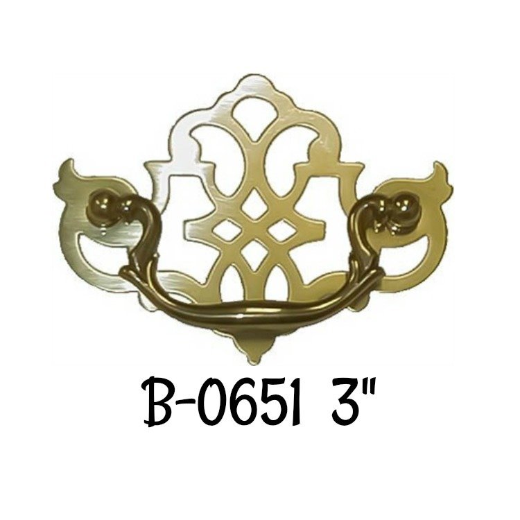 3" Polished Brass Chippendale Style Pierced Drawer Pull