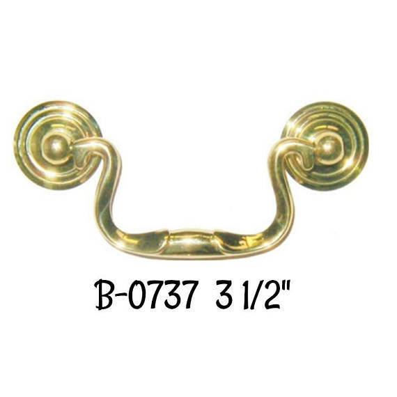 3 1/2" Queen Anne Style Swan Neck bail pull Polished Brass