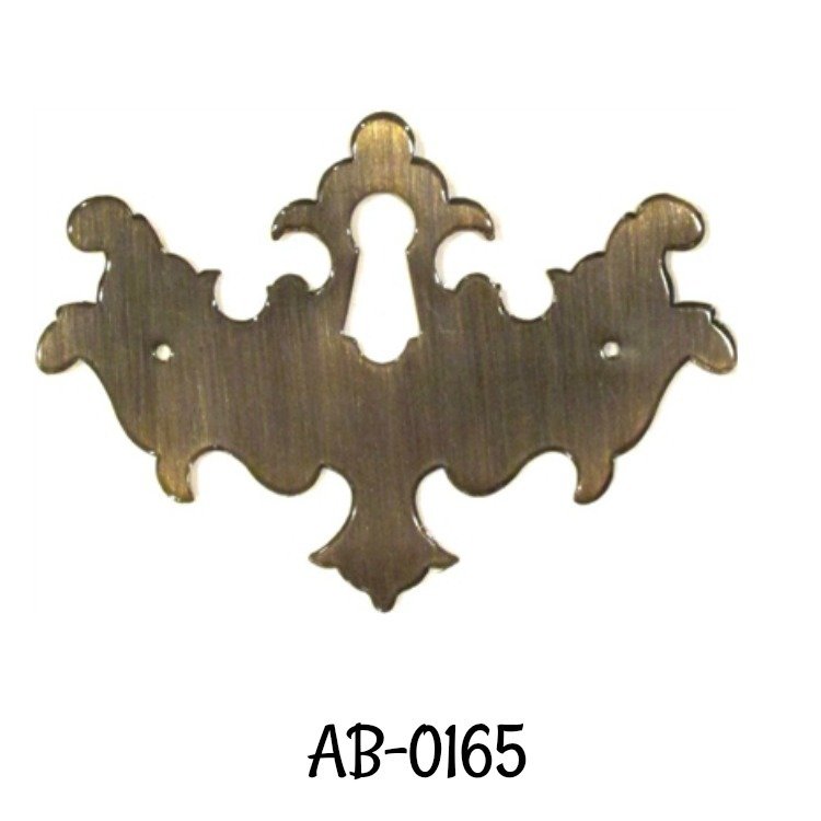 Antiqued Stamped Brass Chippendale Style Keyhole Cover Overall