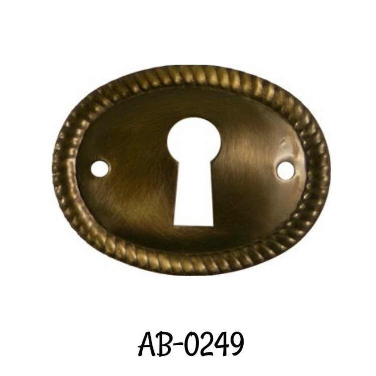 Antiqued Stamped Brass Oval Horizontal Keyhole Cover with Rope Edging