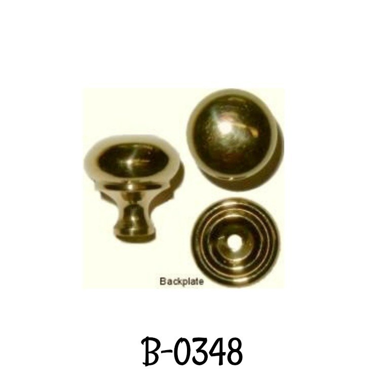 Turned Polished Brass knob - EARLY AMERICAN STYLE - with Stamped Brass Backplate - 3/4