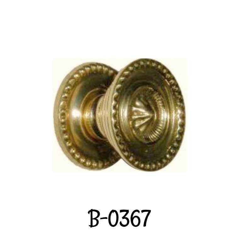 Round Stamped Brass knob SHERATON STYLE with Backplate - 1-1/4