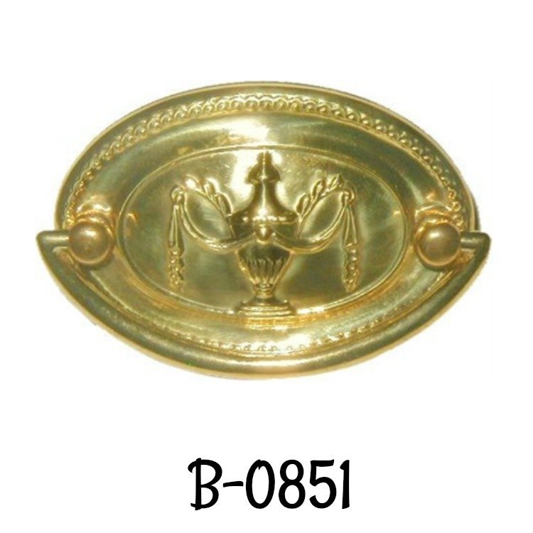 Hepplewhite/Sheraton Style Stamped Brass "Urn" Oval Drawer Pull 2 1/2"