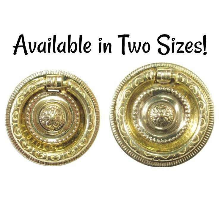 1-5/8" Hepplewhite/Sheraton Style Stamped Brass Round SINGLE POST RING PULL with Rosette