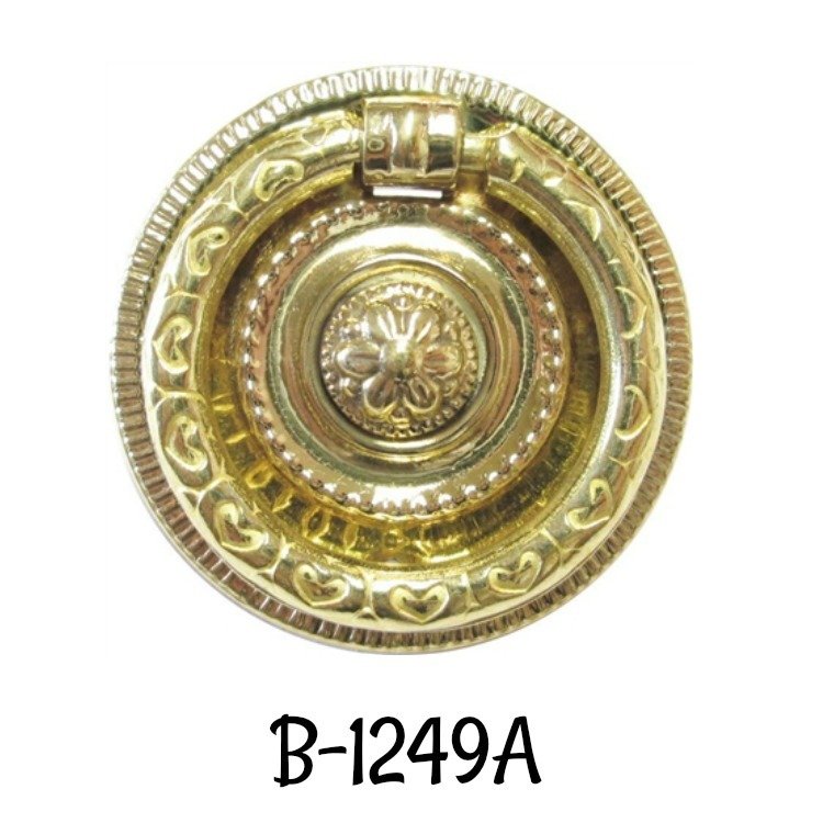 1-5/8" Hepplewhite/Sheraton Style Stamped Brass Round SINGLE POST RING PULL with Rosette