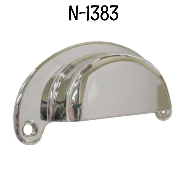 Stamped polished nickel plated brass bin pull