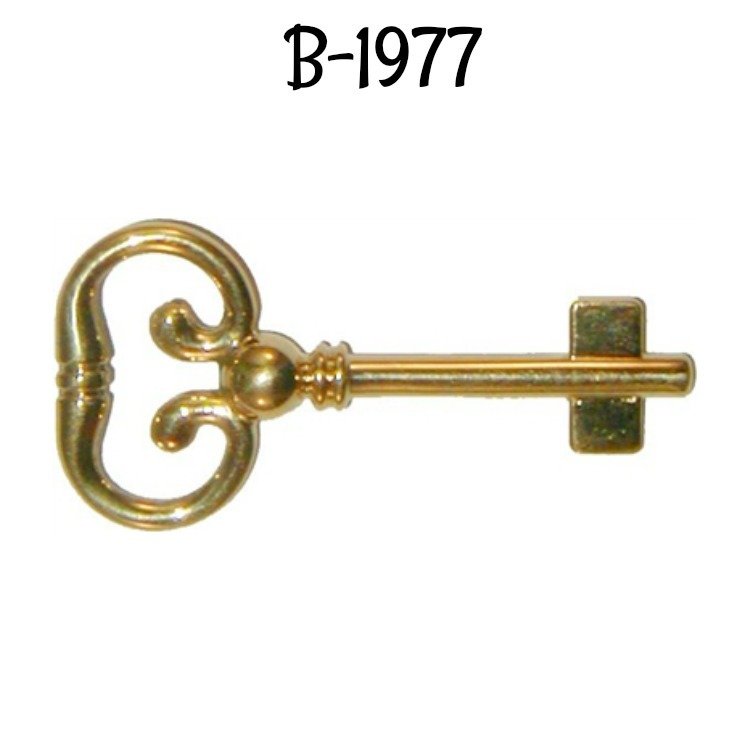 Blank Key for Roll Top Desk Lock - Brass Polished Skeleton Antique