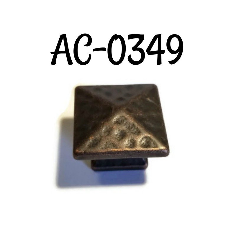 Mission Style Hammered Square Pyramid - Cast Brass Knob Copper Finish