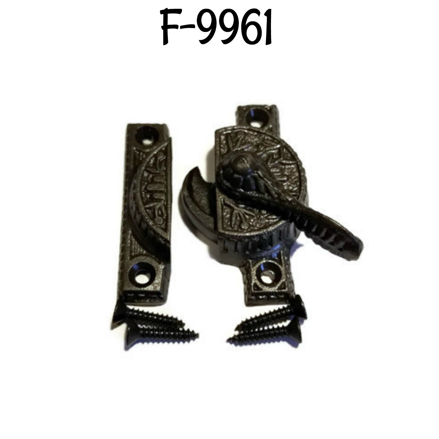 Fancy Victorian Sash Lock - Iron - Latch and Catch Lacquer Coated