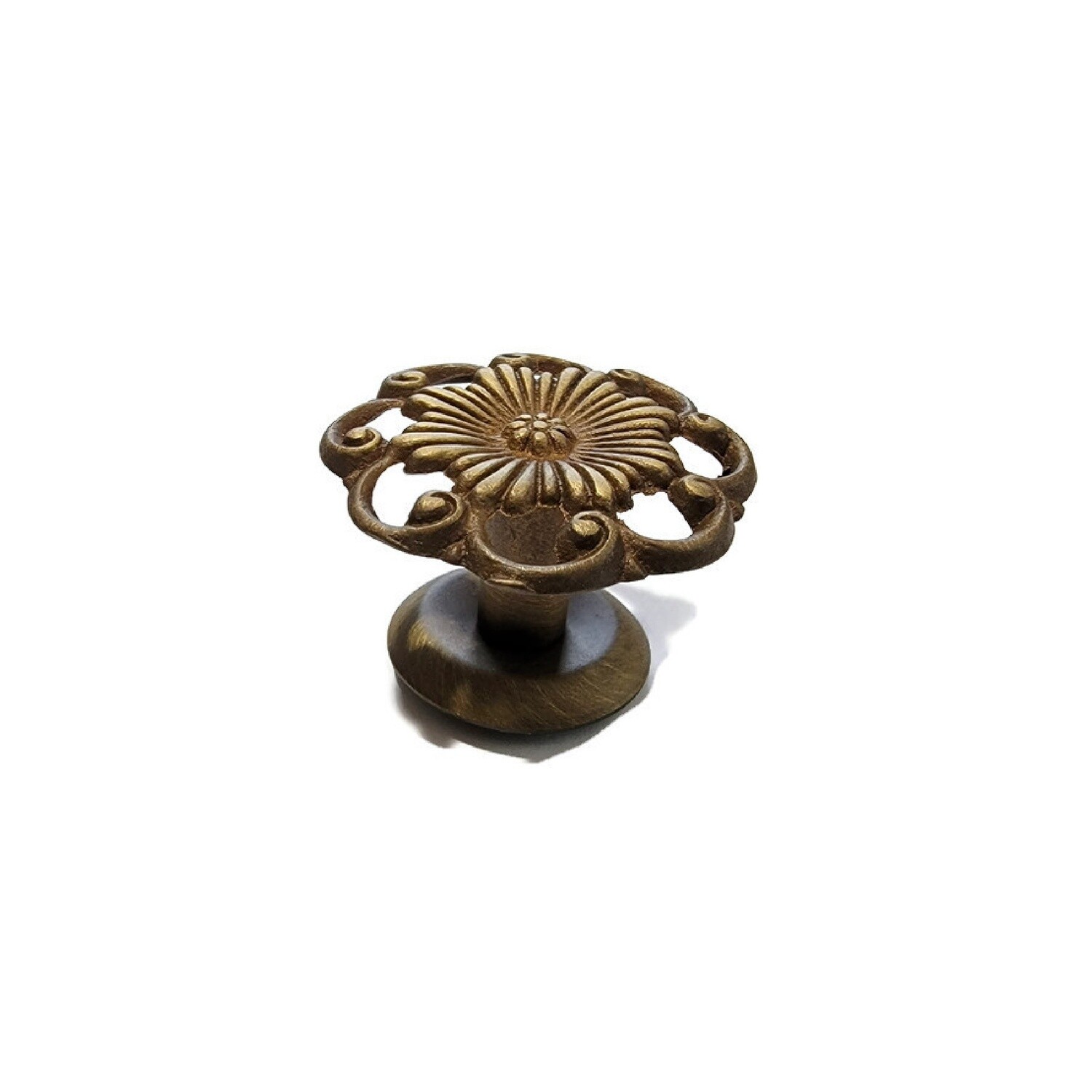 Victorian Style Cast Antiqued Brass Knob with stamped brass backplate