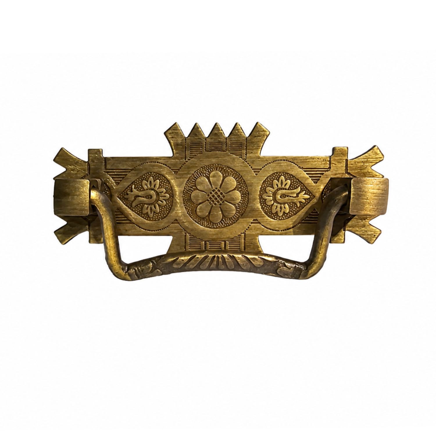 Eastlake Victorian Style Stamped Antiqued Brass Drawer Pull