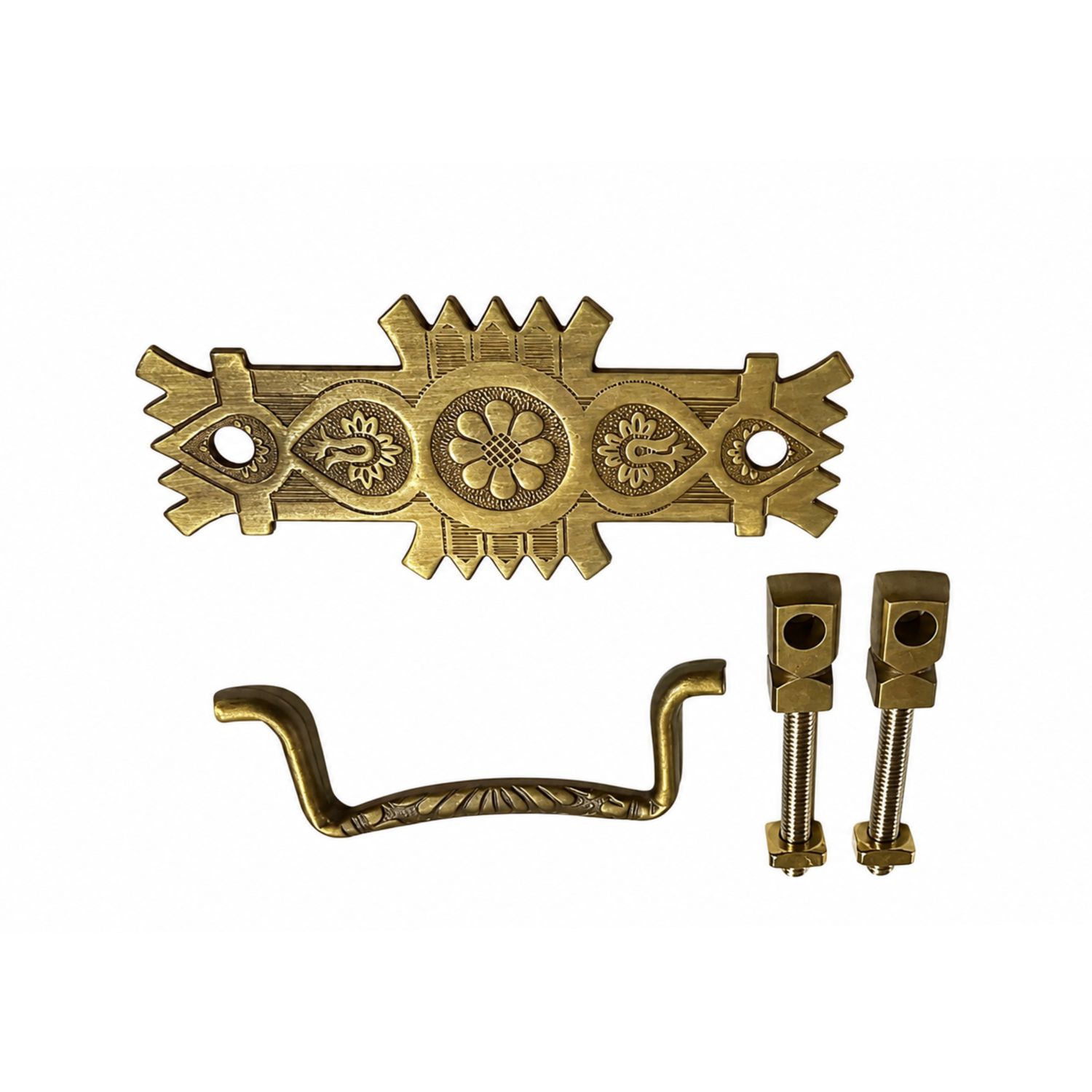 Eastlake Victorian Style Stamped Antiqued Brass Drawer Pull