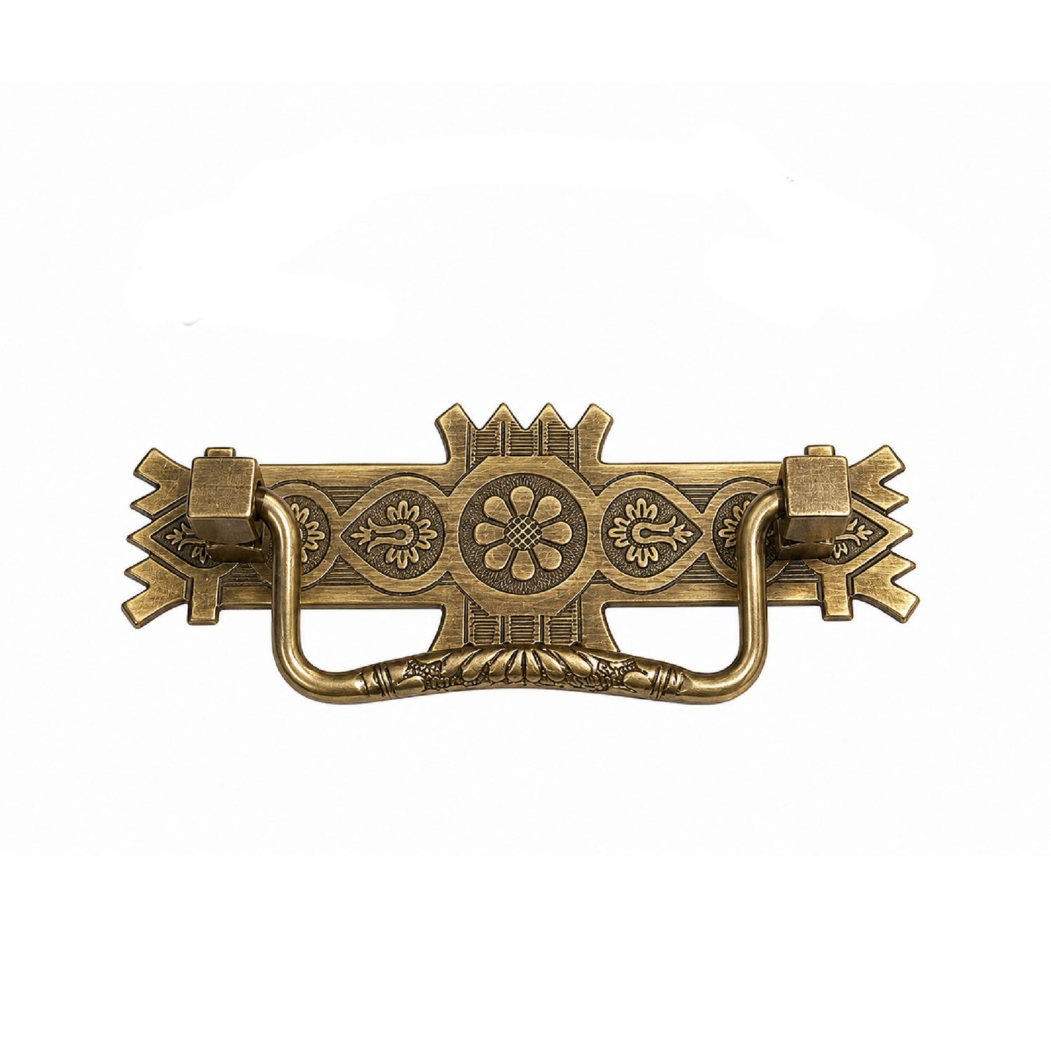 Victorian Eastlake Style Antiqued Brass Drawer Pull