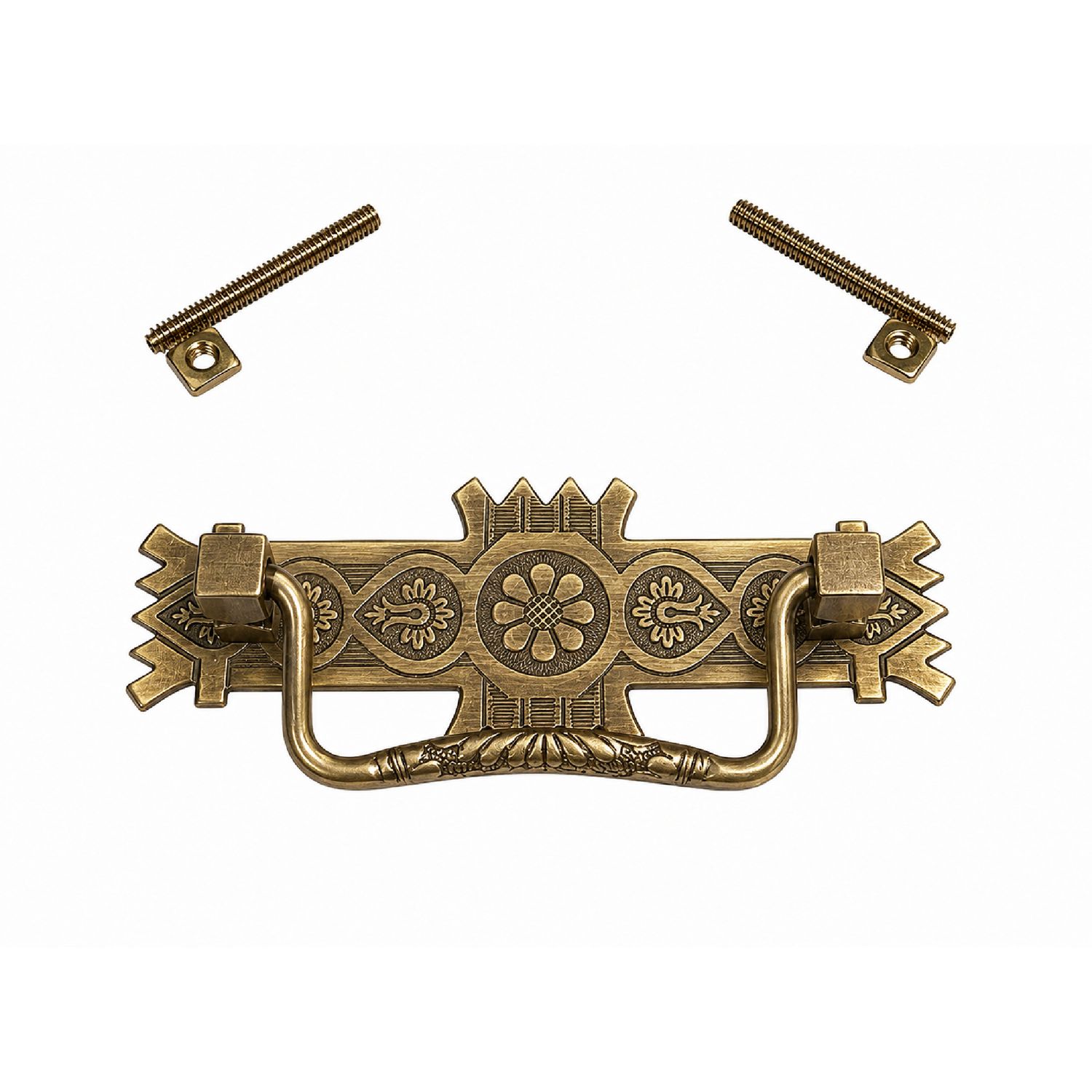 Victorian Eastlake Style Antiqued Brass Drawer Pull