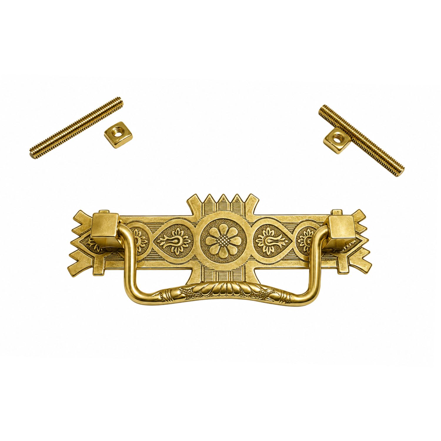 Eastlake Victorian Style Stamped Brass Drawer Pull