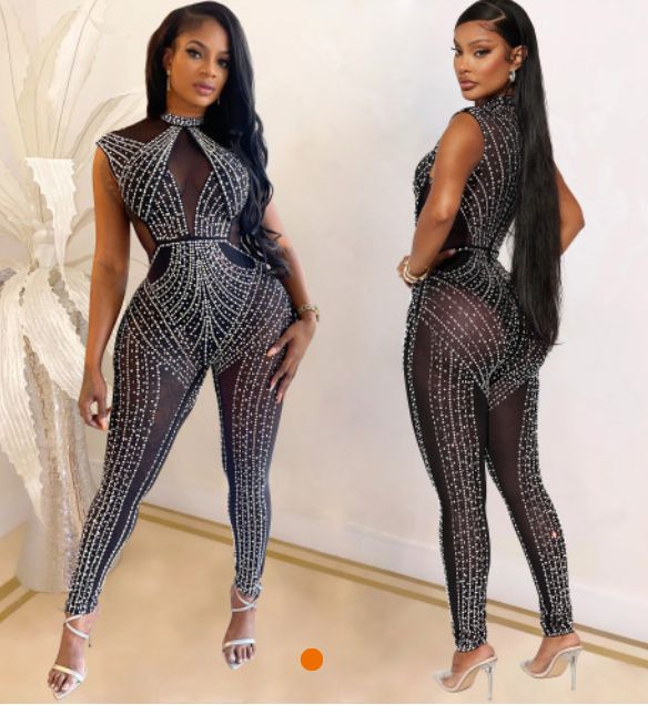 Sleeveless Beaded Jumpsuit