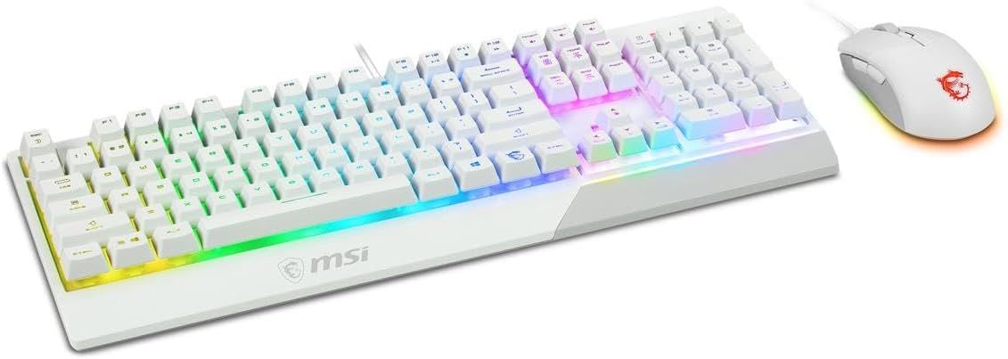MSI Vigor GK30 Combo White, 6-Zone RGB GK30 Gaming Keyboard &amp; GM11 Gaming Mouse, Water Repellent &amp; Splash-Proof, 5000 DPI