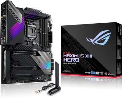 ROG Maximus XIII Hero (WiFi 6E) Z590 LGA 1200(Intel®11th/10th Gen) ATX gaming motherboard (PCIe 4.0, 14+2 power stages, DDR4 5333+, Dual 2.5Gb LAN,Thunderbolt 4 onboard, 4X M.2/NVMe SSD, (Refurbished) ROG Maximus XIII Hero (WiFi 6E) Z590 LGA 1200(Intel®11th/10th Gen) ATX gaming motherboard (PCIe 4.0, 14+2 power stages, DDR4 5333+, Dual 2.5Gb LAN,Thunderbolt 4 onboard, 4X M.2/NVMe SSD, (Refurbished)