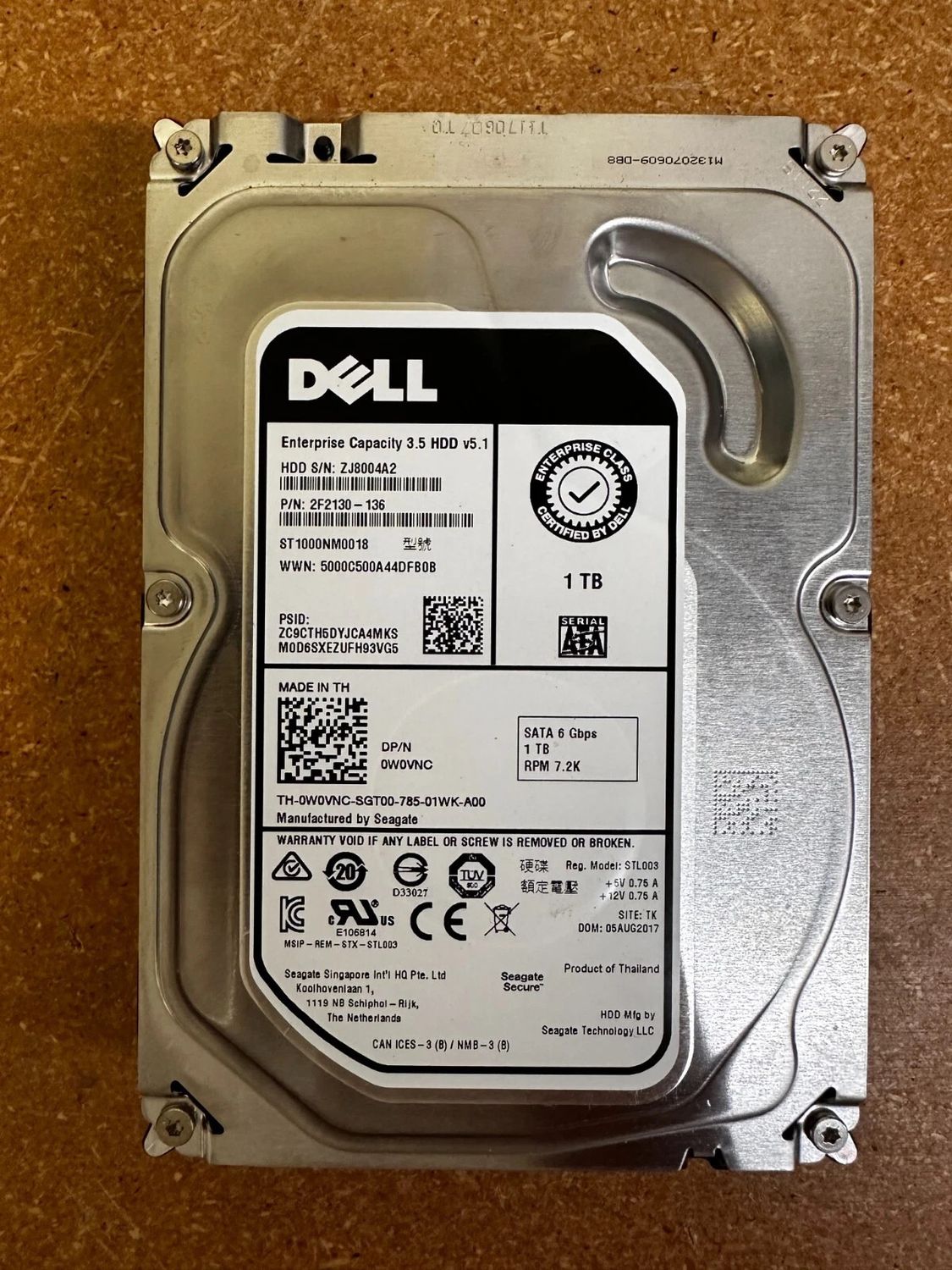 Dell W0VNC / Seagate ST1000NM0018 / 2F2130-136 1TB 3.5&quot; SATA (Refurbished)