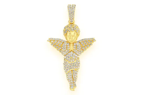 ANGEL PRAYING DIAMOND PENDANT 14K SOLID GOLD 1.15 CTW