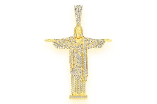 BRAZIL JESUS CHRIST THE REDEEMER DIAMOND PENDANT 14K SOLID GOLD 4.25CTW