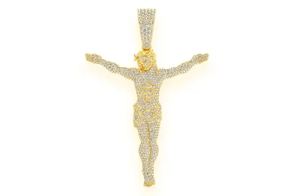 JESUS CRUCIFIX DIAMOND PENDANT 14K SOLID GOLD 3.30CTW