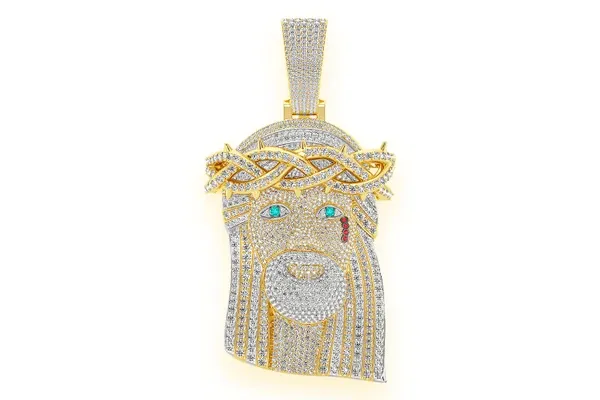 JESUS DIAMOND PENDANT 14K SOLID GOLD 35.65CTW