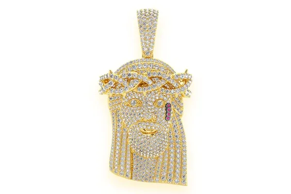 JESUS DIAMOND PENDANT 14K SOLID GOLD 5.25CTW