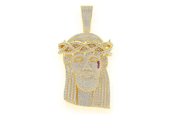 JESUS OF NAZARETH DIAMOND PENDANT 14K SOLID GOLD 22.25CTW