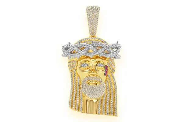 JESUS OF NAZARETH DIAMOND PENDANT 14K SOLID GOLD 9.25CTW