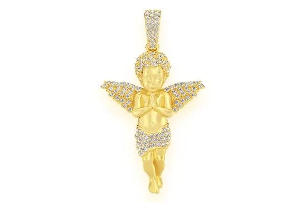 PRAYING ANGEL DIAMOND PENDANT 14K SOLID GOLD 0.50CTW