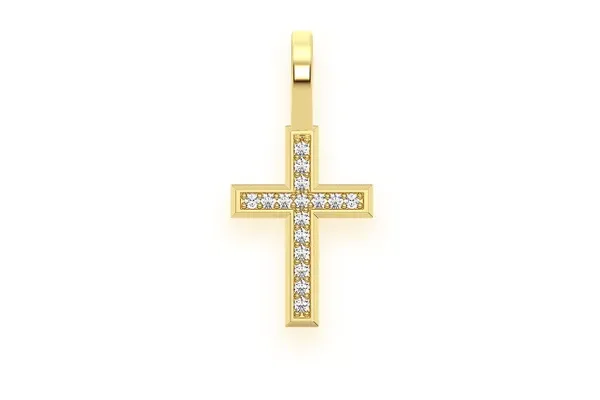 ANGLED CROSS DIAMOND PENDANT 14K SOLID GOLD 0.05CTW
