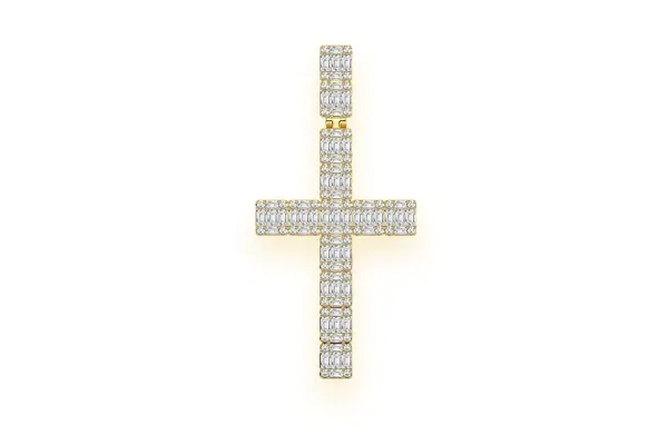BAGUETTE CROSS DIAMOND PENDANT 14K SOLID GOLD 1.00CTW